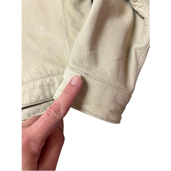 Territory Ahead Leather Jacket Hooded Suede Coat Cream Small Classic Neutral - Picture 9 of 12